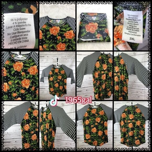 LuLaRoe Randy Plus Size 2X Orange Tan Green Roses - Picture 3 of 15